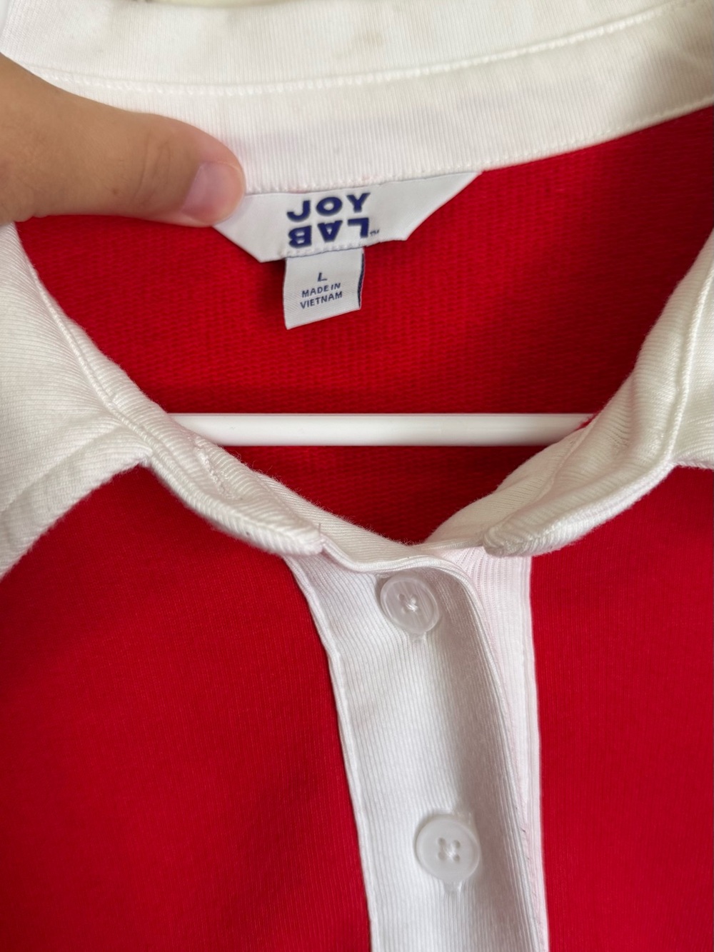 JoyLab Red Crewneck Rugby Sweatshirt with White Collar - Picture 3 of 5